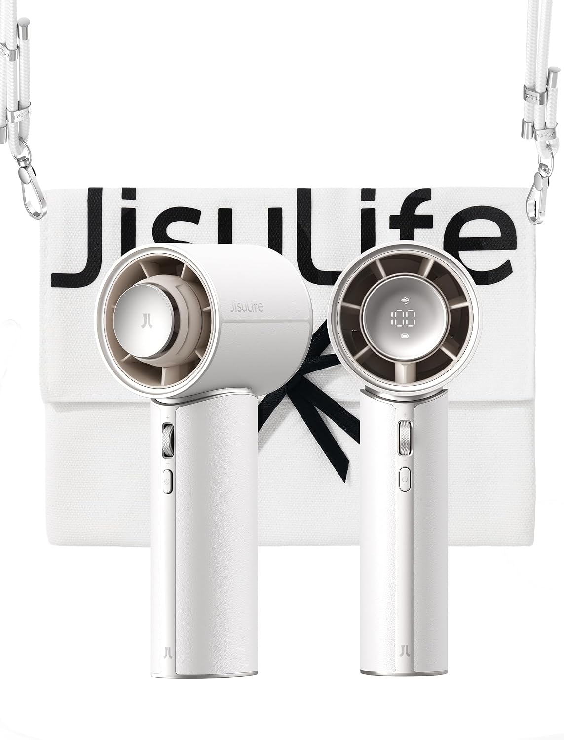  JISULIFE Mini Ventilateur Turbo Portable Avec Cuir Synthétique De Qualité Supérieure - Jusqu'à 30 Heures De Temps De Refroidissement - Vitesse De 1 à 100 - Ventilateur USB Pour Voyage - Blanc