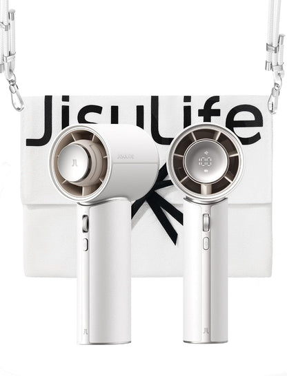  JISULIFE Mini Ventilateur Turbo Portable Avec Cuir Synthétique De Qualité Supérieure - Jusqu'à 30 Heures De Temps De Refroidissement - Vitesse De 1 à 100 - Ventilateur USB Pour Voyage - Blanc