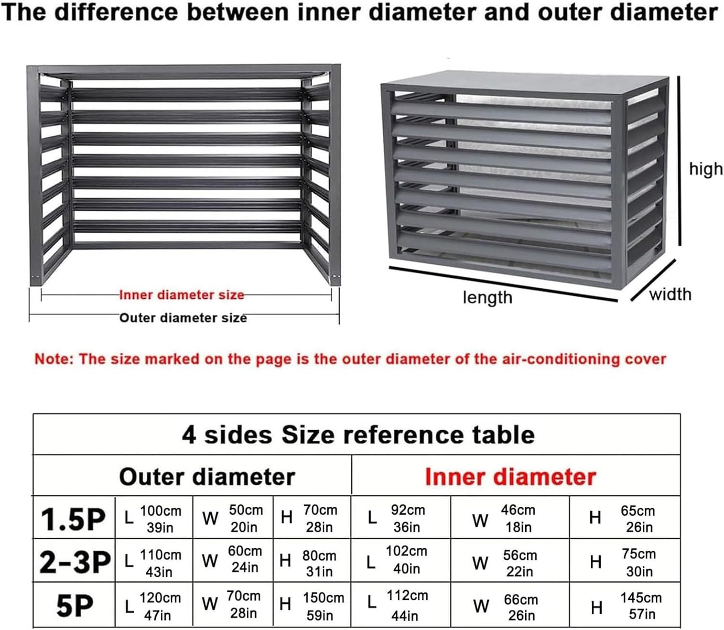 GENERIC Housse En Aluminium à 4 Panneaux Fendue Pour Climatiseur - Pompe à Chaleur Et Poubelle D'extérieur - Clôture Blanche Résistante Aux Intempéries (110 X 60 X 80 Cm)