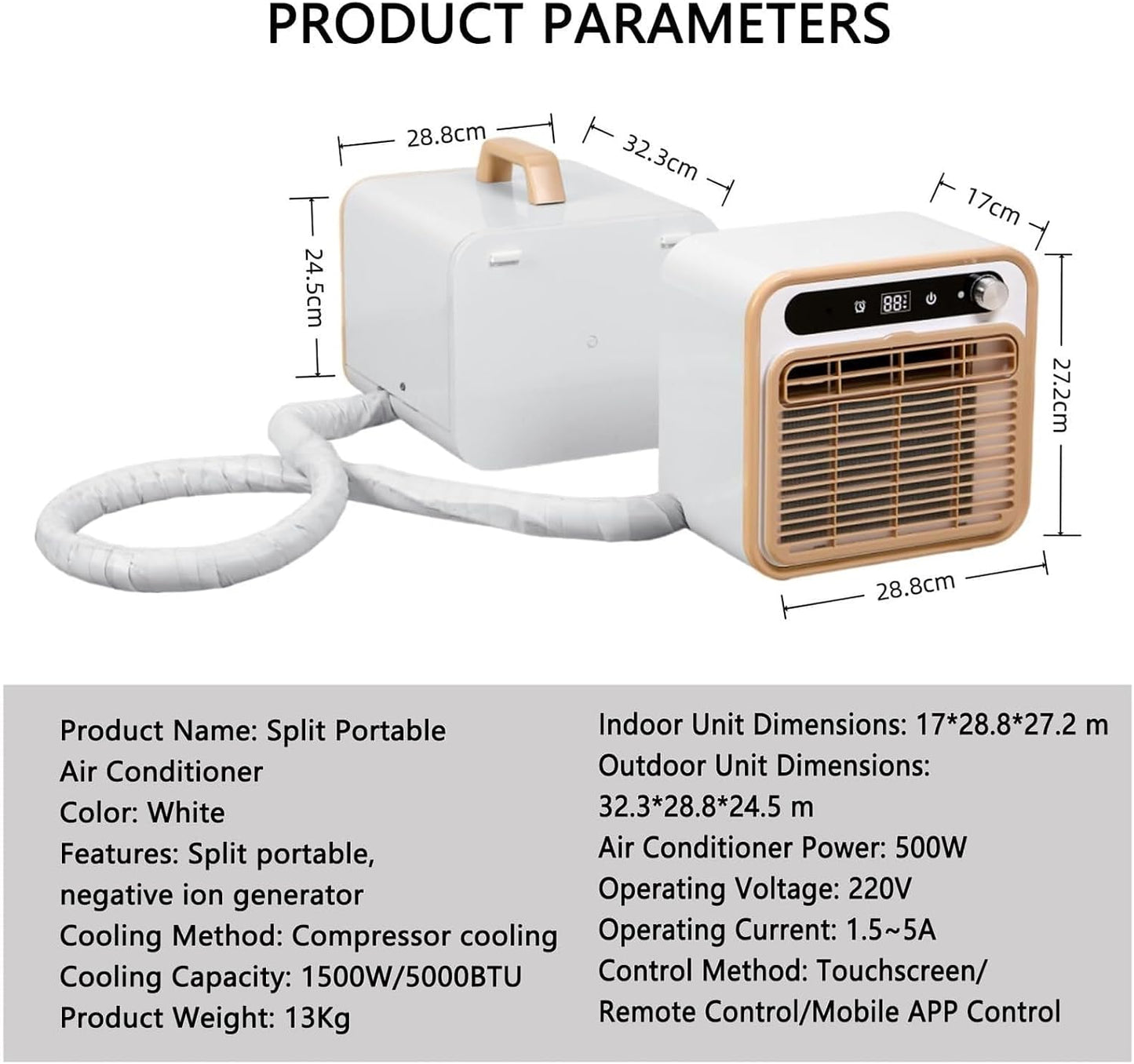  Climatiseur Portable 5000 BTU, Unité De Refroidissement Silencieuse De Type Split Avec Wi-Fi Et Télécommande, Pas Besoin Pour Une Personne Dédiée De Venir Et D'installer, Peut Librement Changer De Pos