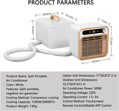  Climatiseur Portable 5000 BTU, Unité De Refroidissement Silencieuse De Type Split Avec Wi-Fi Et Télécommande, Pas Besoin Pour Une Personne Dédiée De Venir Et D'installer, Peut Librement Changer De Pos
