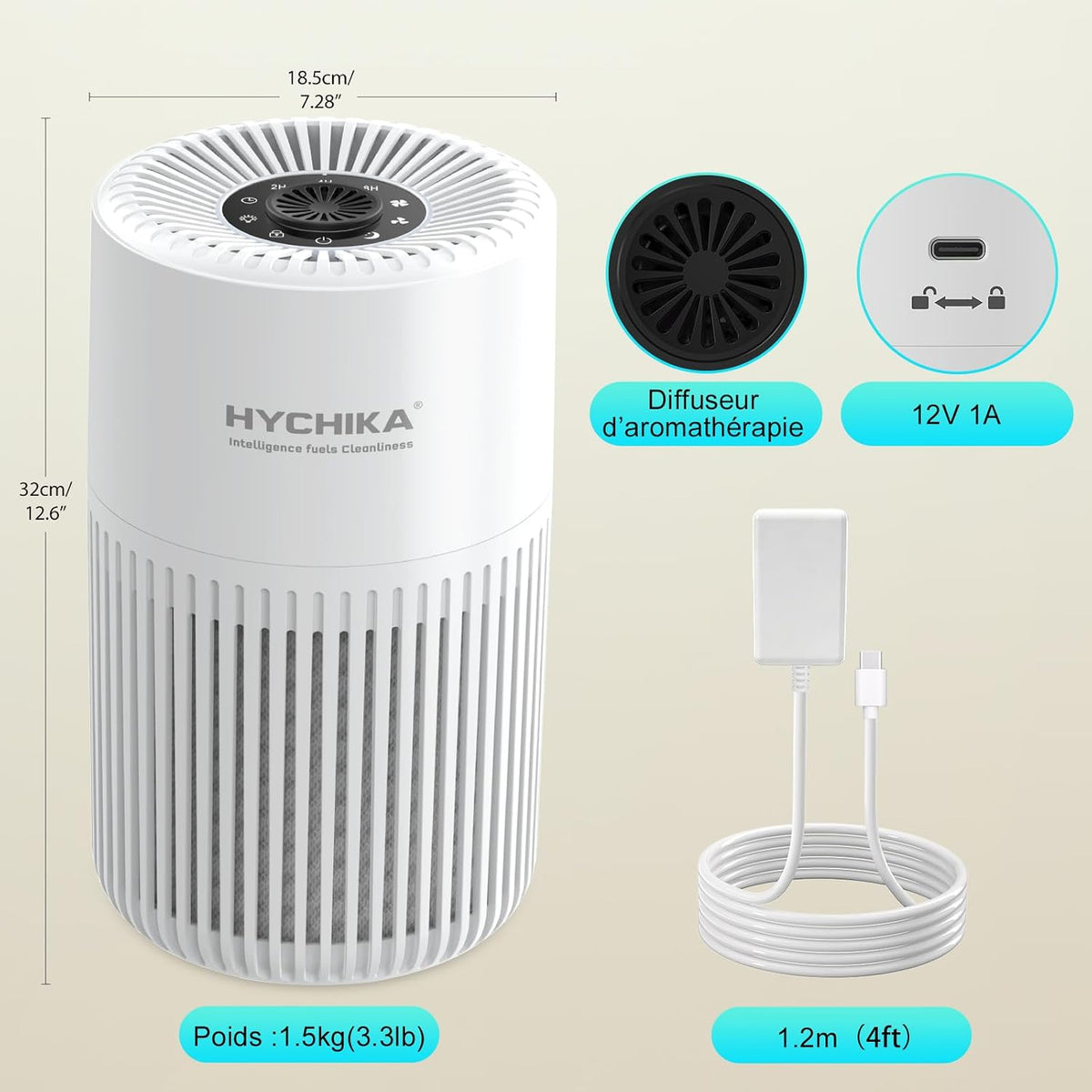  Purificateur D'Air Chambre - Filtration Efficace Contre Allergies Et Odeurs, Silencieux, Avec Éponge D'Aromathérapie, 10W Économie D'Énergie, CADR 95, Air Purifier HEPA Pour Maison Bureau