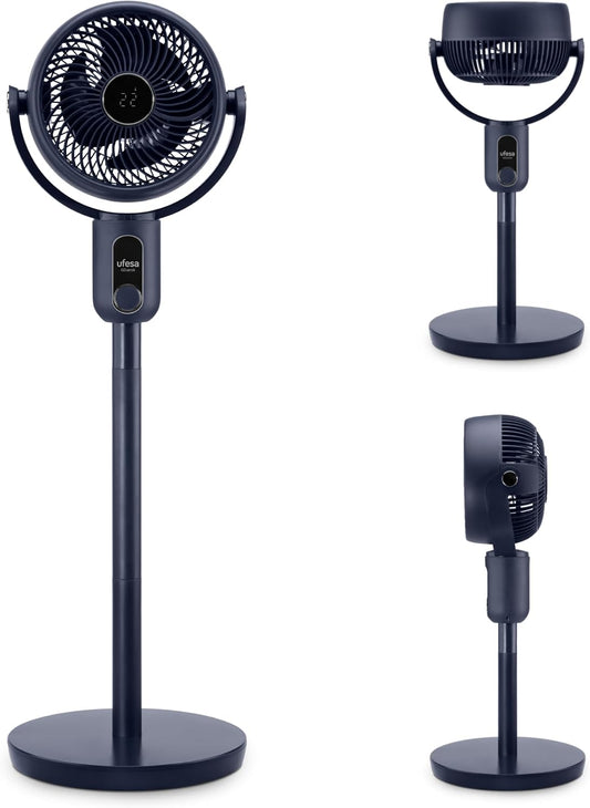  UFESA 3D50 Ventilateur De Circulation D'air Avec Oscillation 3D 360º, Multidirectionnel, 50W, 2 Hauteurs, 3 Vitesses, 3 Modes, 1m Haut, Télécommande, Minuterie, Écran LED, Nero