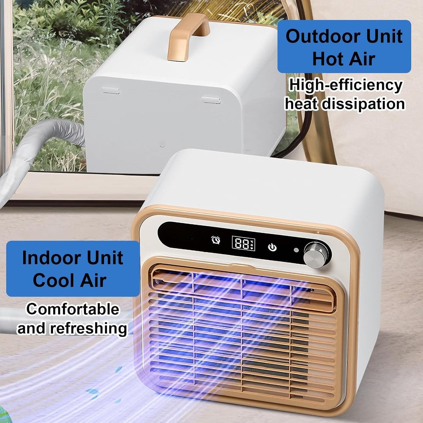  12000 BTU Portable Split AC, Télécommande WiFi, 130m3/h Refroidissement Silencieux Pour Tente, VR, Caravane, Pas De Tuyau Requis, Conception Légère Pour Le Camping Extérieur Et L'utilisation Intérieur