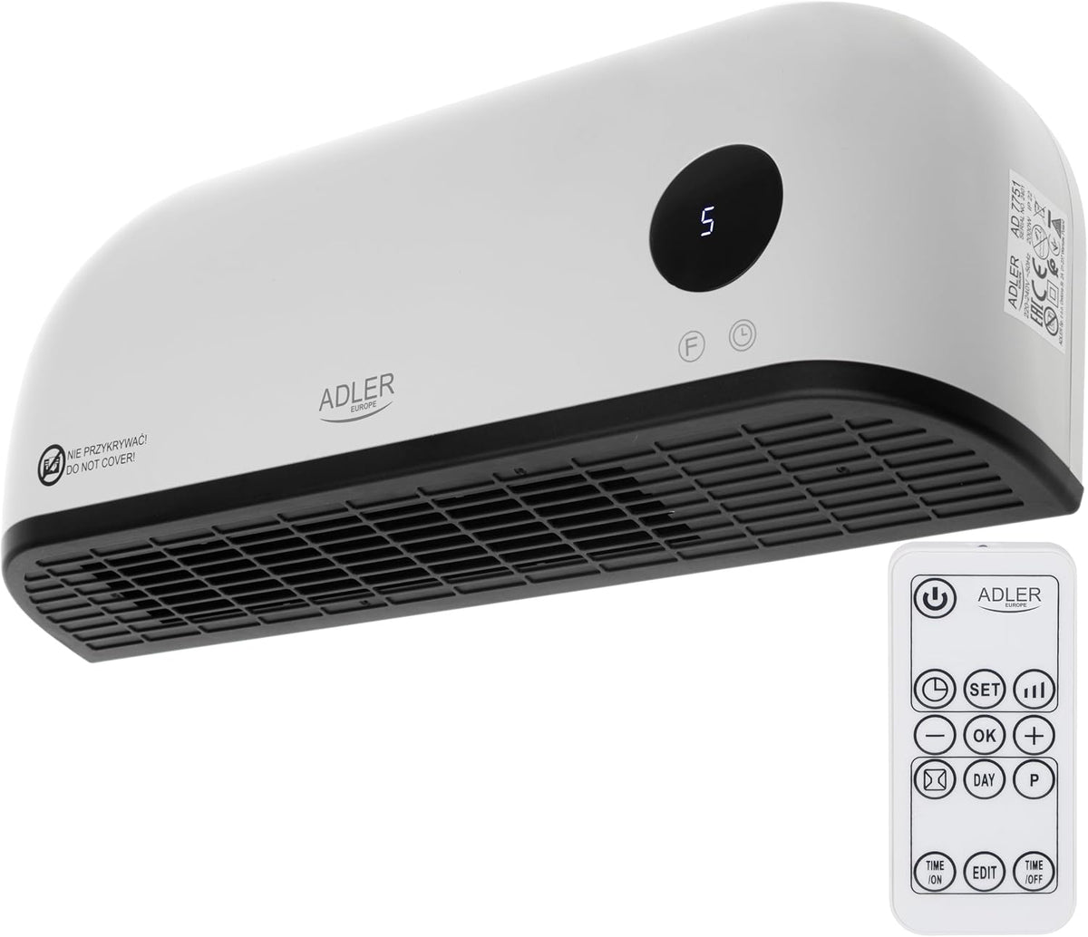  ADALER EUROPE Ventilateur Mural 2 En 1, Ventilateur électrique Et Machine De Chauffage, Affichage LED Clair, Télécommande, élément Chauffant En Céramique, Deux Niveaux De Chauffage 1000 W/2000 W