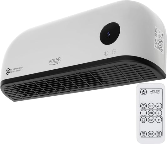  ADALER EUROPE Ventilateur Mural 2 En 1, Ventilateur électrique Et Machine De Chauffage, Affichage LED Clair, Télécommande, élément Chauffant En Céramique, Deux Niveaux De Chauffage 1000 W/2000 W