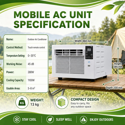  Climatiseur Portable De Voyage Pour Pick-Up, SUV Et Caravane, Climatiseur Mobile Pour Tente Et Rafraîchisseur D'air Portable, 1876 Btu, 280 W, Silencieux, Minuterie À Distance AC+0.9M