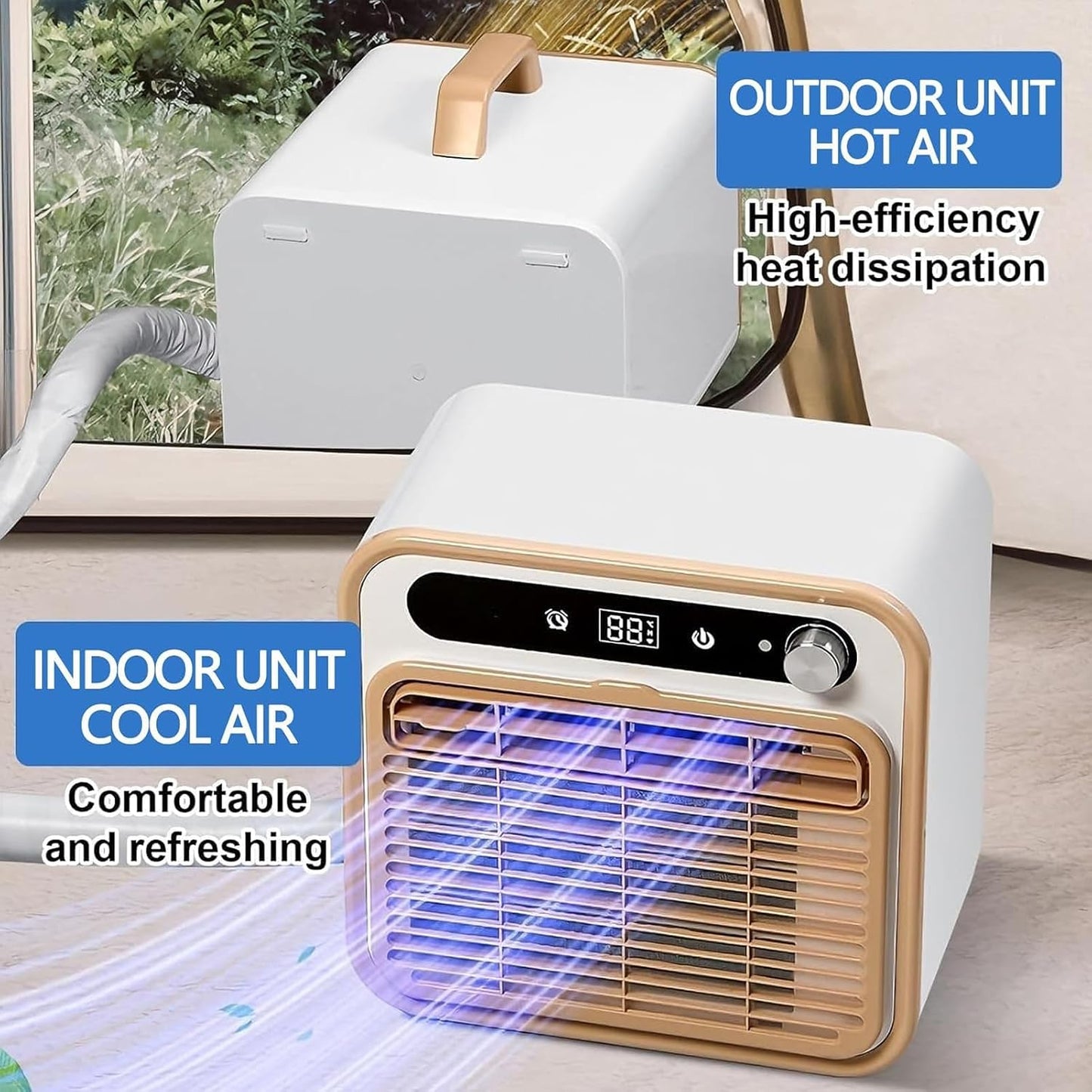  Climatiseur Portable 5000 BTU, Unité De Refroidissement Silencieuse De Type Split Avec Wi-Fi Et Télécommande, Pas Besoin Pour Une Personne Dédiée De Venir Et D'installer, Peut Librement Changer De Pos