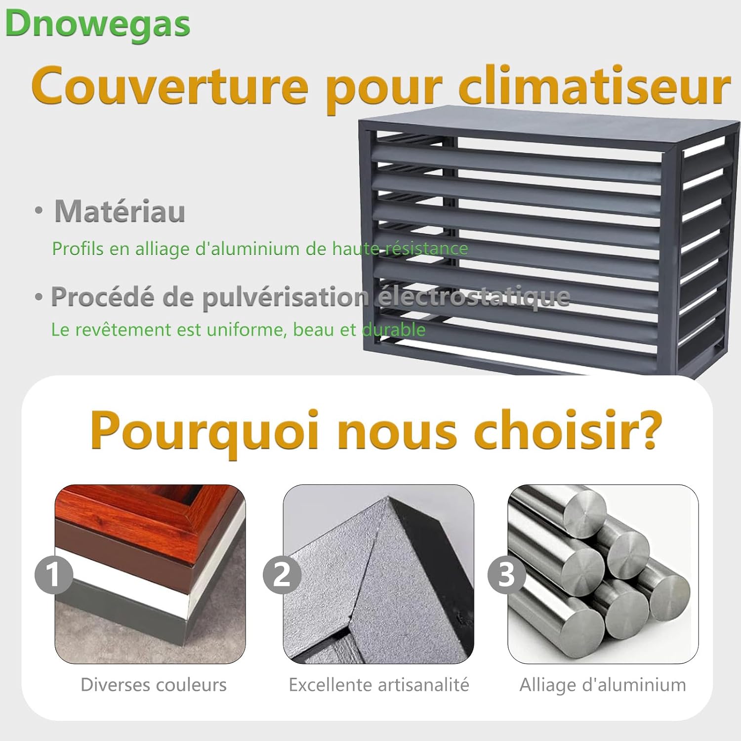  Cache Climatisation Cache Clim Caisson Anti Bruit Pompe à Chaleur Protection Moteur Climatisation Cache Climatiseur Exterieur Aluminium L100*W50*H70(1.5P)