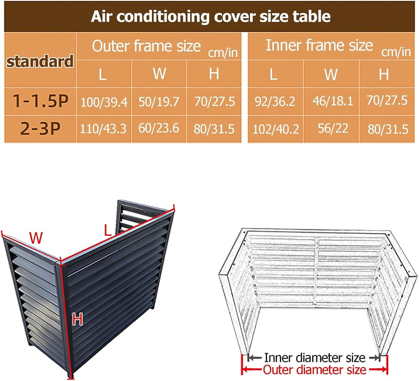  Housse De Protection En Aluminium Pour Climatiseur – Clôture Décorative Pour Pompe à Chaleur Extérieure, Unité De Climatisation Autonome Et Housse Poubelle Idéale Pour Une Utilisation En Intérieur