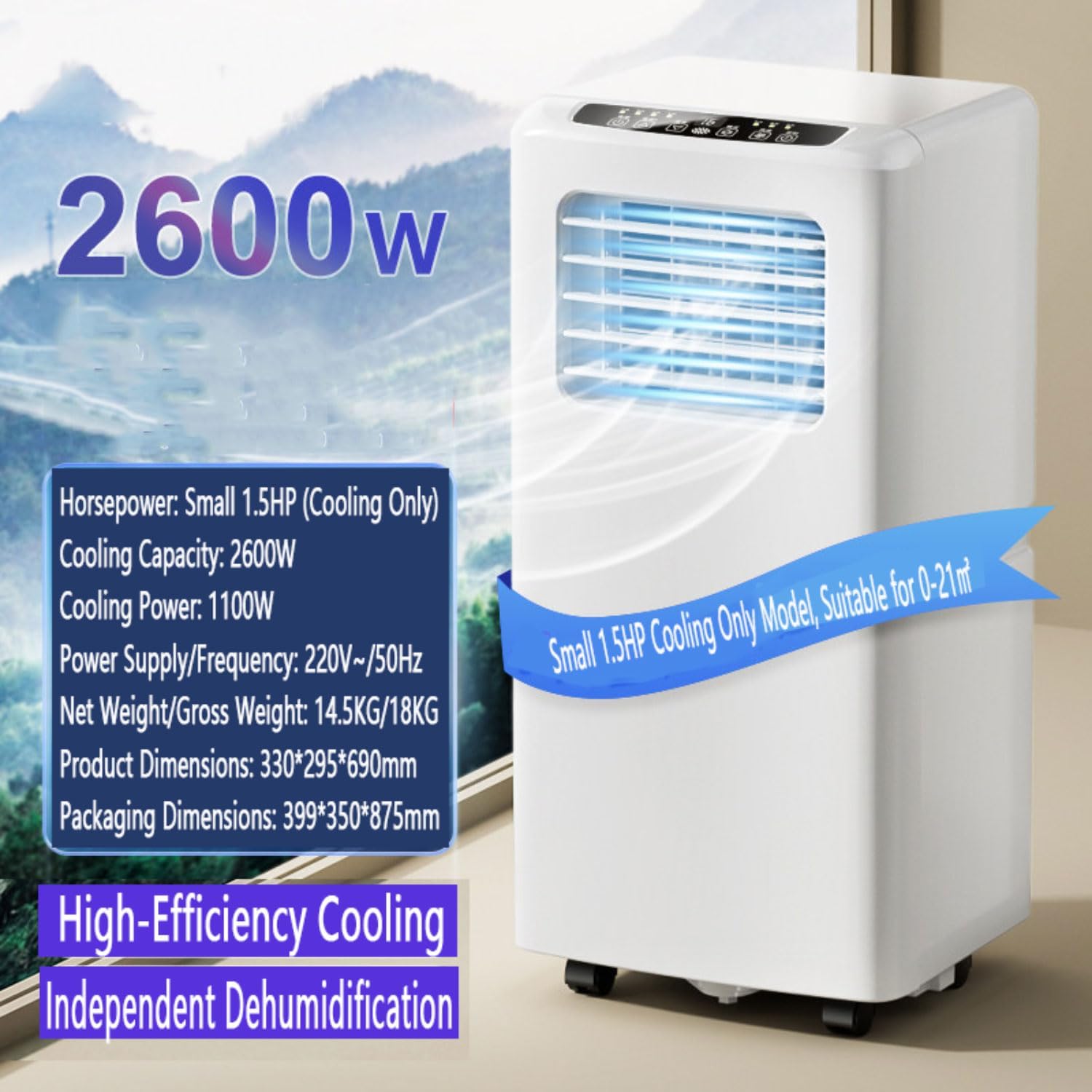  Climatiseur Portable Smart AC Unit Avec Déshumidificateur Cool Et Modes De Ventilateur, Télécommande, Minuterie 24H, Kit De Fenêtre, Pas De Mur Requis Pour Le Bureau De La Chambre