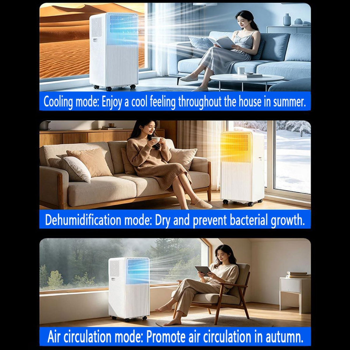 GENERIC Climatiseur Portable Silencieux Refroidit Jusqu'à 300 M², Unité AC Avec Télécommande Et Minuterie, Mode Veille, Kit De Fenêtre Pour Chambre à Coucher, Pas De Mur Nécessaire