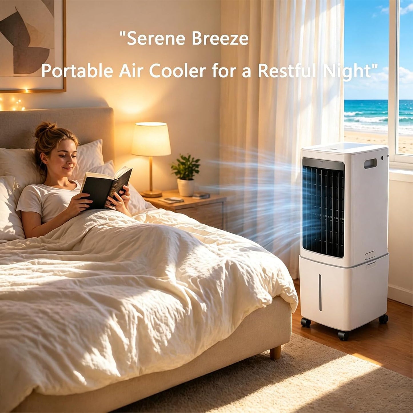  Refroidisseur D'air évaporatif Portable 12 L Avec Ventilateur, Réservoir D'eau Amovible, Télécommande, Roulettes Et Filtre à Poussière Lavable.