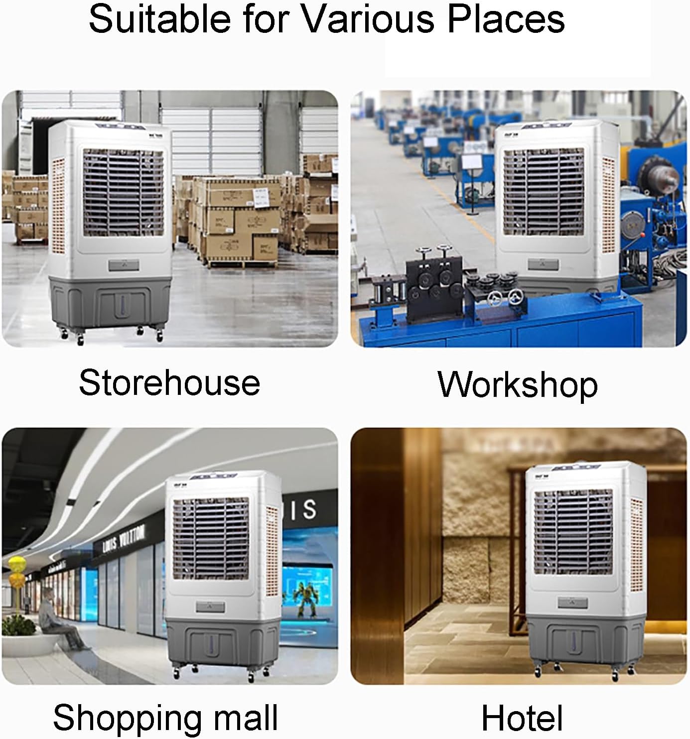 GENERIC Refroidisseur D'évaporation Portable Avec Réservoir De 55L, Oscillation à 3 Vitesses Et 120 °, Roues Faciles à Déplacer Pour Le Refroidissement De Bureau à Domicile, Flux D'air Rafraîchissant