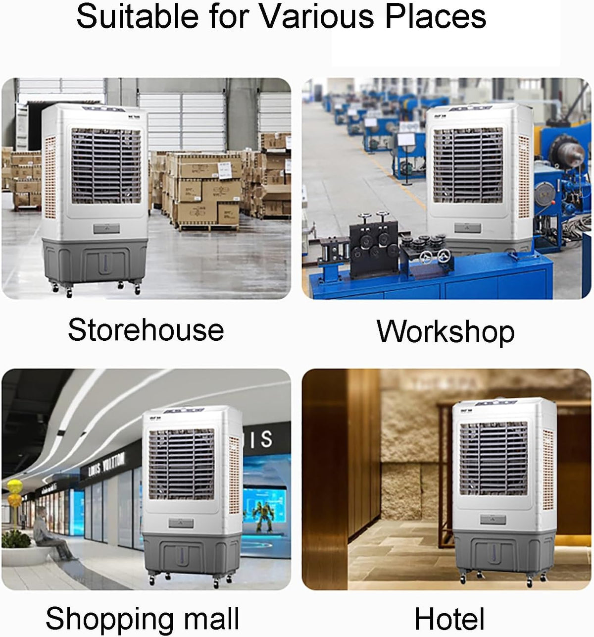 GENERIC Refroidisseur D'évaporation Portable Avec Réservoir De 55L, Oscillation à 3 Vitesses Et 120 °, Roues Faciles à Déplacer Pour Le Refroidissement De Bureau à Domicile, Flux D'air Rafraîchissant
