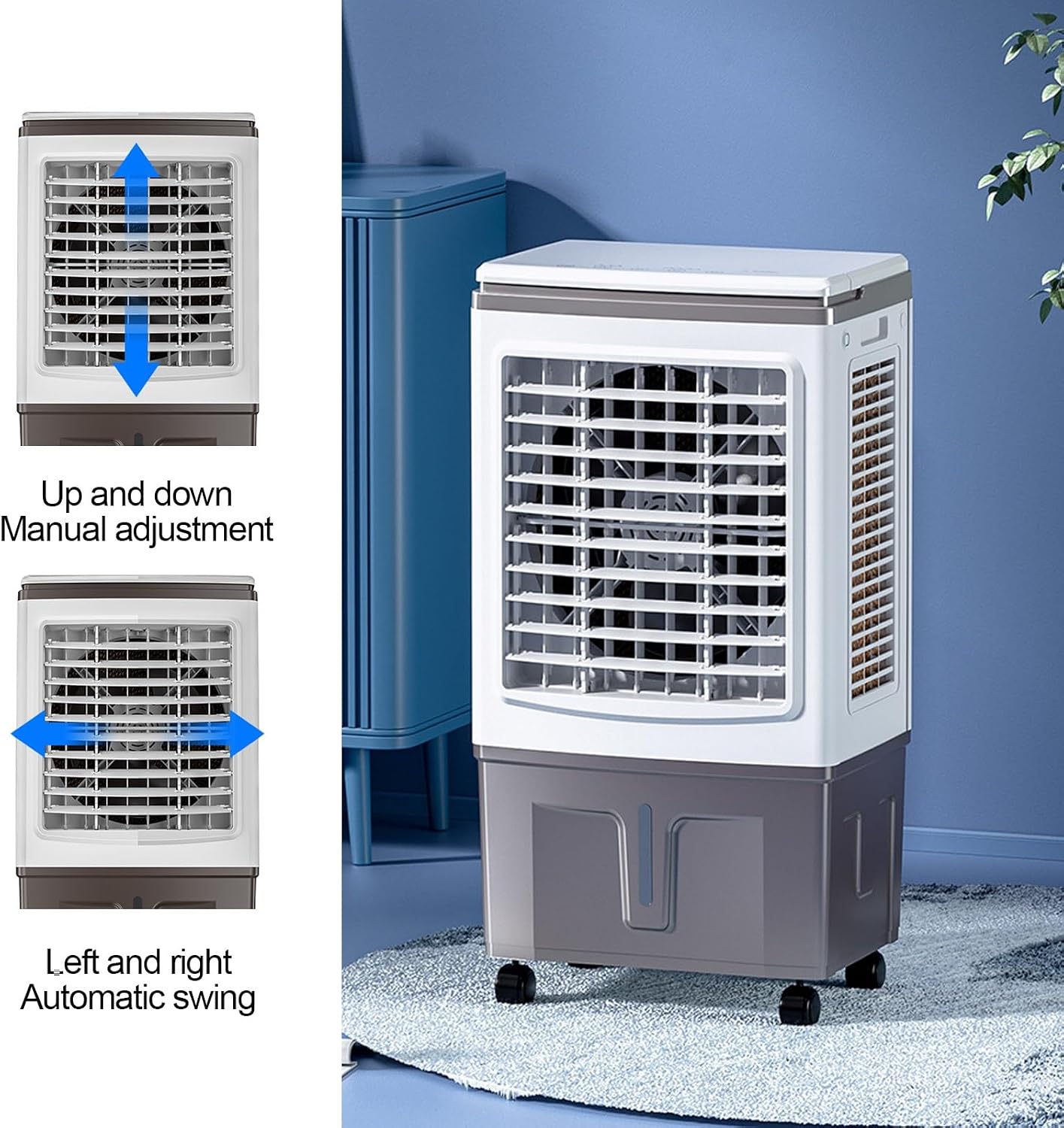  Climatiseur Portable à évaporation Avec Réservoir D'eau De 40 L/10,5 Gal, Télécommande, Minuterie De 7,5 H, 3 Vitesses, Pour Chambre, Terrasse Et Garage.