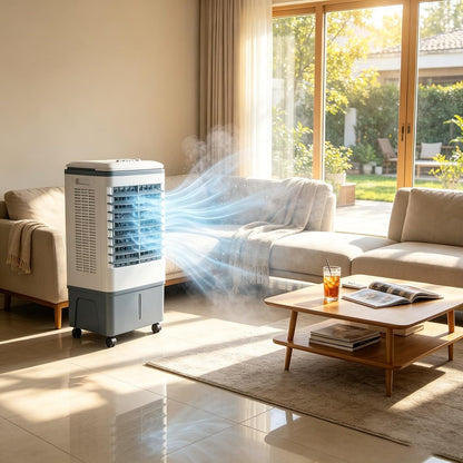 GENERIC Refroidisseur D'air Et Ventilateur 3 En 1, Rotation Automatique à 120°, 4 Roulettes Lisses, Réservoir De 20 L, Refroidissement De 1177 CFM, 3 Vitesses, Avec 2 Blocs De Glace, For Appartement RV