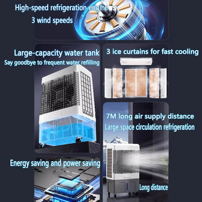  Refroidisseur D'air Par évaporation Avec Réservoir D'eau, Ventilateur Portable à 3 Vitesses, Minuterie 12 H, Bloc De Glace, Ventilateur Oscillant à 120° Pour Garage, Usage Commercial Et Industriel.