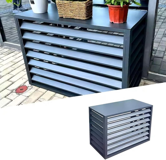 GENERIC Housse En Aluminium à 4 Panneaux Pour Climatiseur D'extérieur Et Support De Fleurs, Clôture Résistante Aux Intempéries, Noir (110 X 60 X 80 Cm)