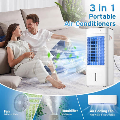 GENERIC Refroidisseur D'air Portable, 3 En 1 AC évaporatif Avec Télécommande, 60W économiseur D'énergie, Oscillation à 90 °, Humidificateur Silencieux Pour Bureau à Coucher, 4 Roues Facile à Déplacer, Pas De