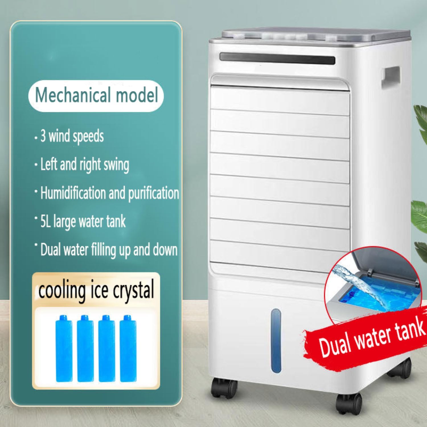 GENERIC Climatiseur Portable à évaporation Avec 3 Vitesses Et 3 Modes, Oscillation à 60°, Réservoir De 5 L, Ventilateur De Refroidissement Avec Télécommande, Sans Tuyau, Idéal Pour La Chambre Ou Le