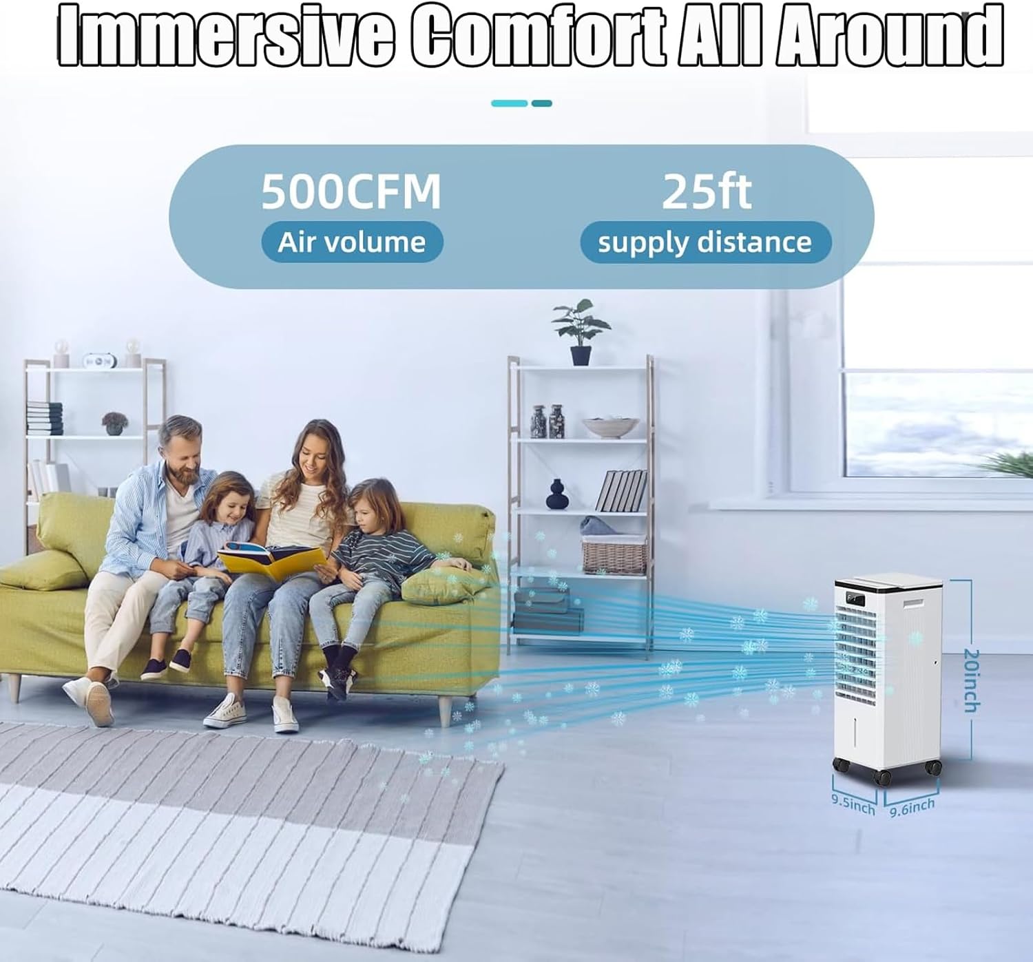  Climatiseur Mobile, 3 En 1 Rafraichisseur D'air Silencieux Sans Évacuation Avec 10L Large Réservoir D'eau, 3 Vitesses, 60°Oscillation, Climatiseur Portable