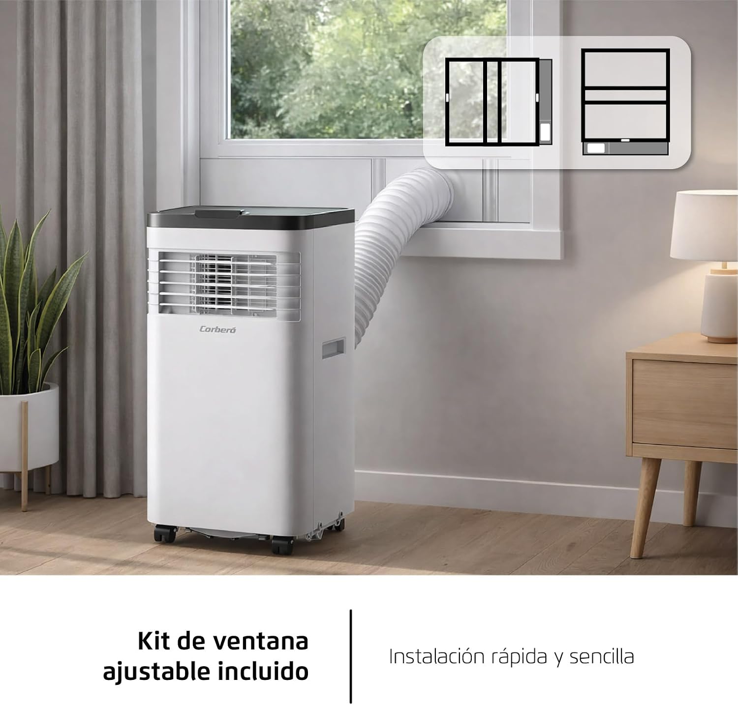  Corberó CPC07 Climatiseur 3 En 1 Avec Télécommande, 2000 W, 10-16 M², 16-31 °C, Refroidissement, Chauffage, Déshumidification, 2 Vitesses, Minuterie 24 Heures