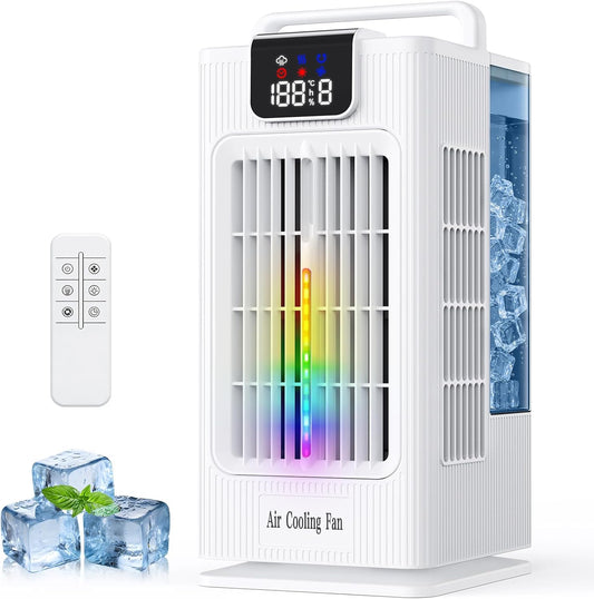  Climatiseur Portable De 2000 Ml, Mini Climatiseur Par évaporation Avec Oscillation De 120°, 7 Modes D'éclairage RVB, 4 Vitesses Et Minuterie De 1 à 8 H Pour Chambre à Coucher Et Bureau
