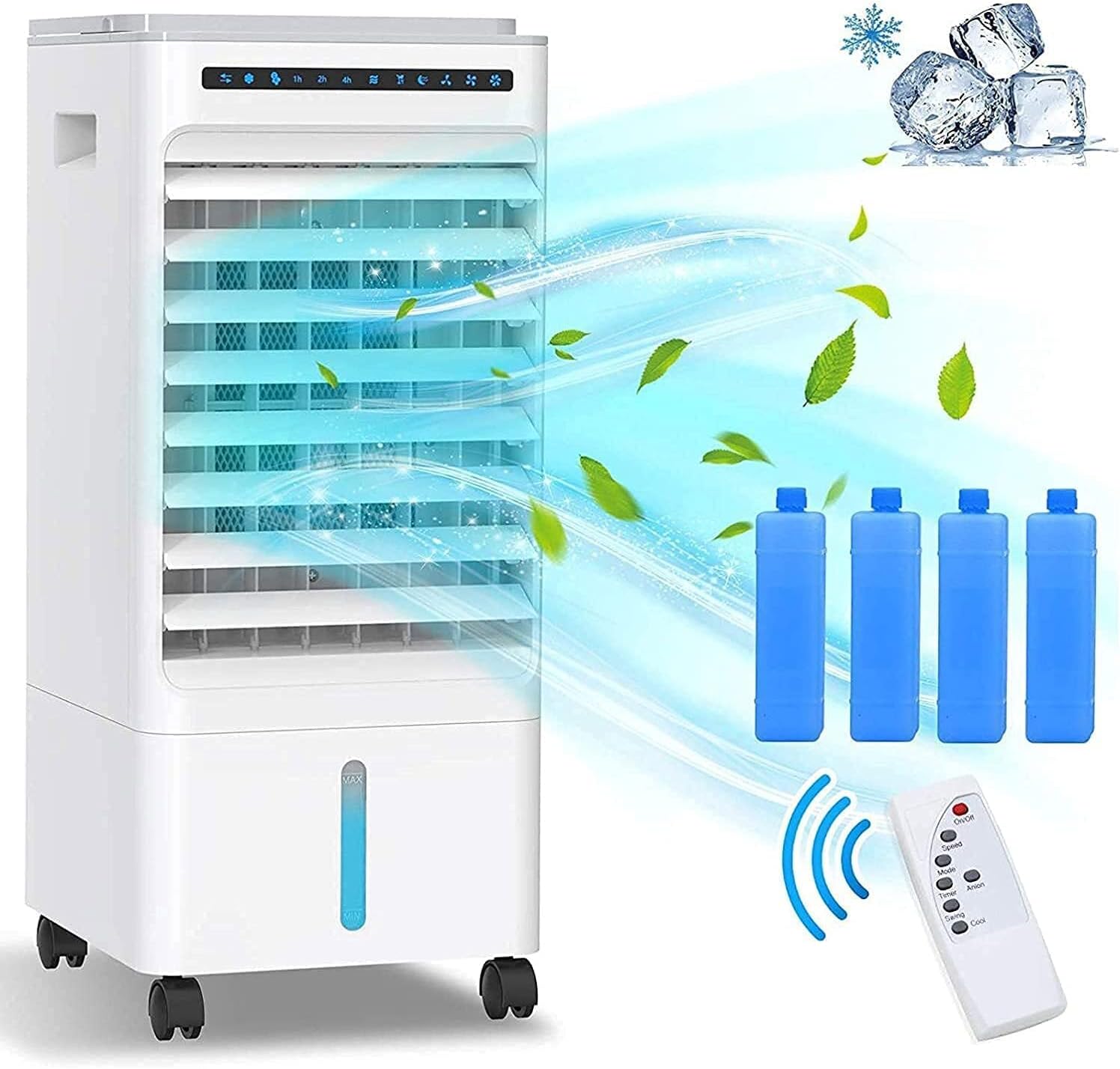  Climatiseur Portable, Purificateur D'air Et Humidificateur Mobile Avec Roulettes, Double Réservoir D'eau De 5 L, 3 Modes, 3 Vitesses, Télécommande
