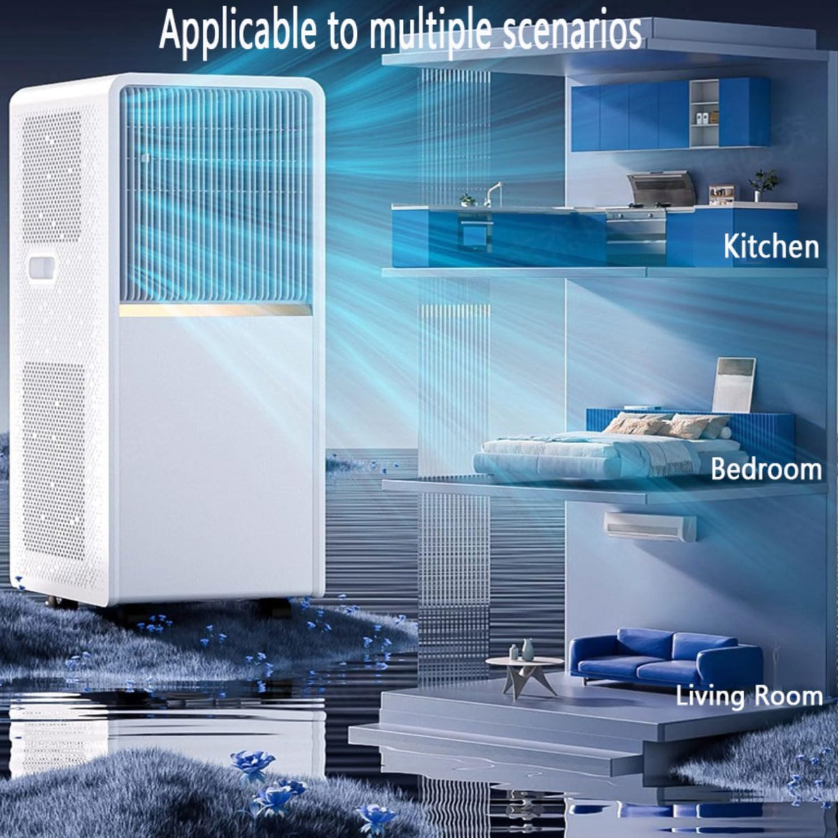  Climatiseur Portable Smart AC Unit Avec Déshumidificateur Cool Et Modes De Ventilateur, Télécommande, Minuterie 24H, Kit De Fenêtre, Pas De Mur Requis Pour Le Bureau De La Chambre