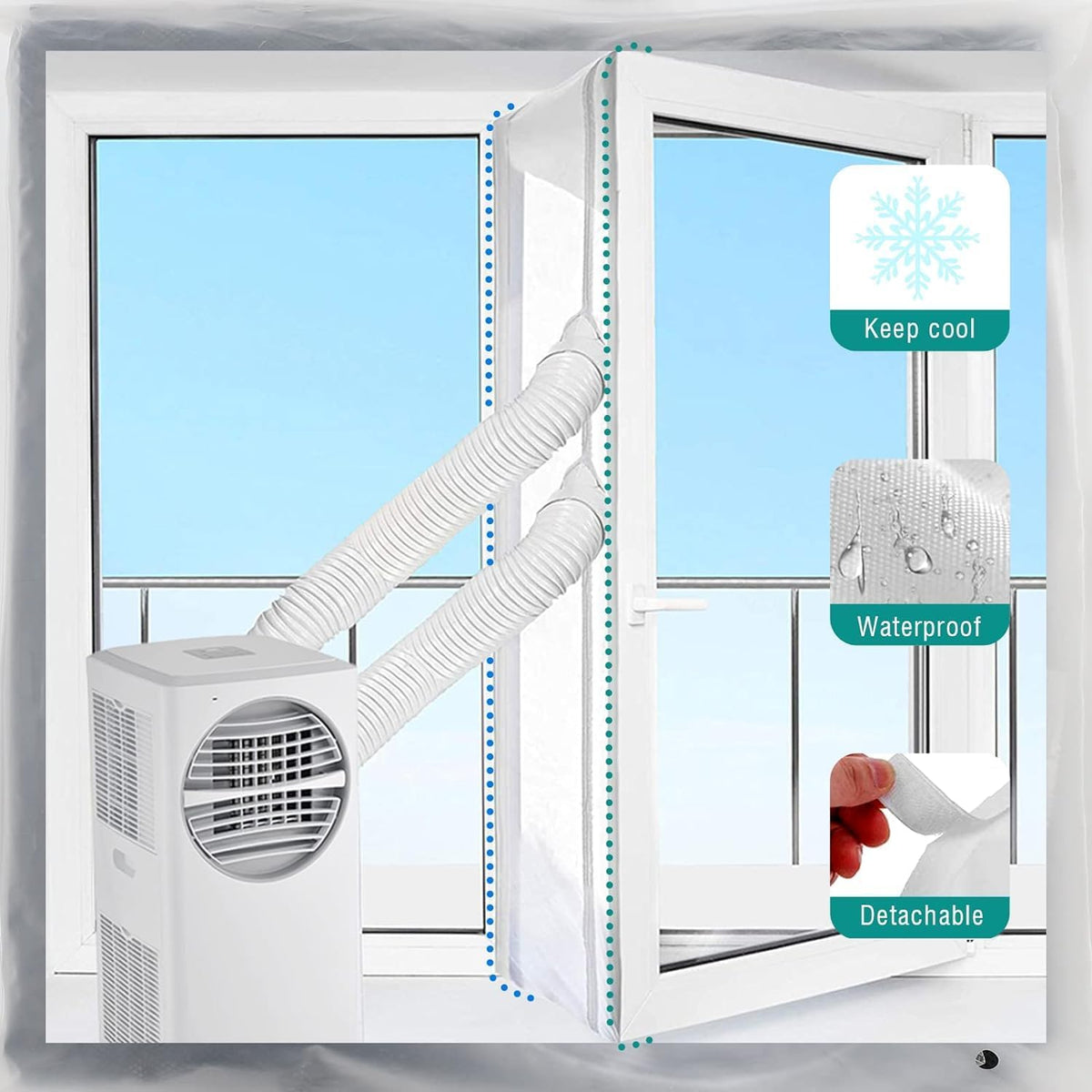  Joint De Fenêtre De Climatiseur, Joint De Fenêtre étanche Pour Climatiseurs Mobiles, Sèche-linge, Kit De Joint De Fenêtre AC Portable De 400 Cm Avec Fermeture éclair Et Fermeture Adhésive