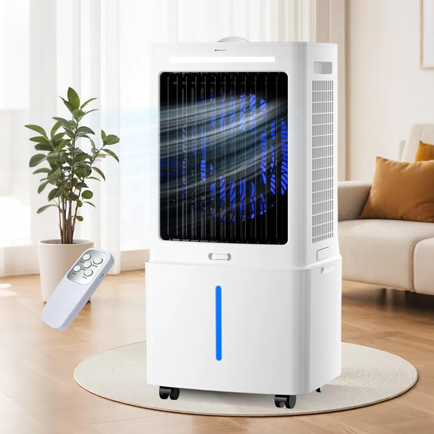  12L Rafraîchisseur D'Air, 3 Vitesses, Climatiseur Mobile Avec Télécommande, Minuterie 1-12h, Oscillation 60°, Silencieux Climatiseur Portable Avec Réservoir Amovible Pour Camping Chambre Cuisine