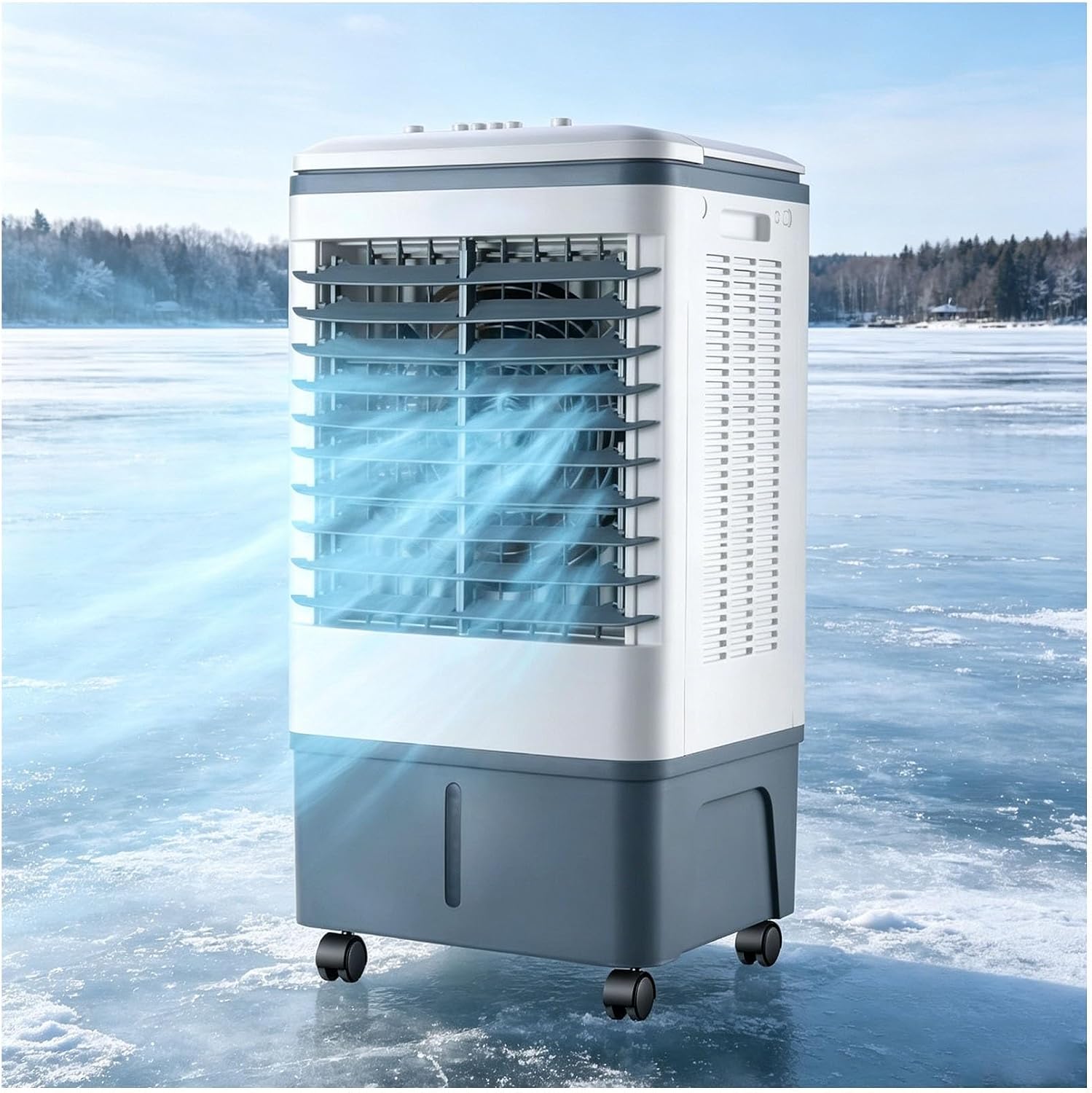 GENERIC Refroidisseur D'air Et Ventilateur 3 En 1, Rotation Automatique à 120°, 4 Roulettes Lisses, Réservoir De 20 L, Refroidissement De 1177 CFM, 3 Vitesses, Avec 2 Blocs De Glace, For Appartement RV
