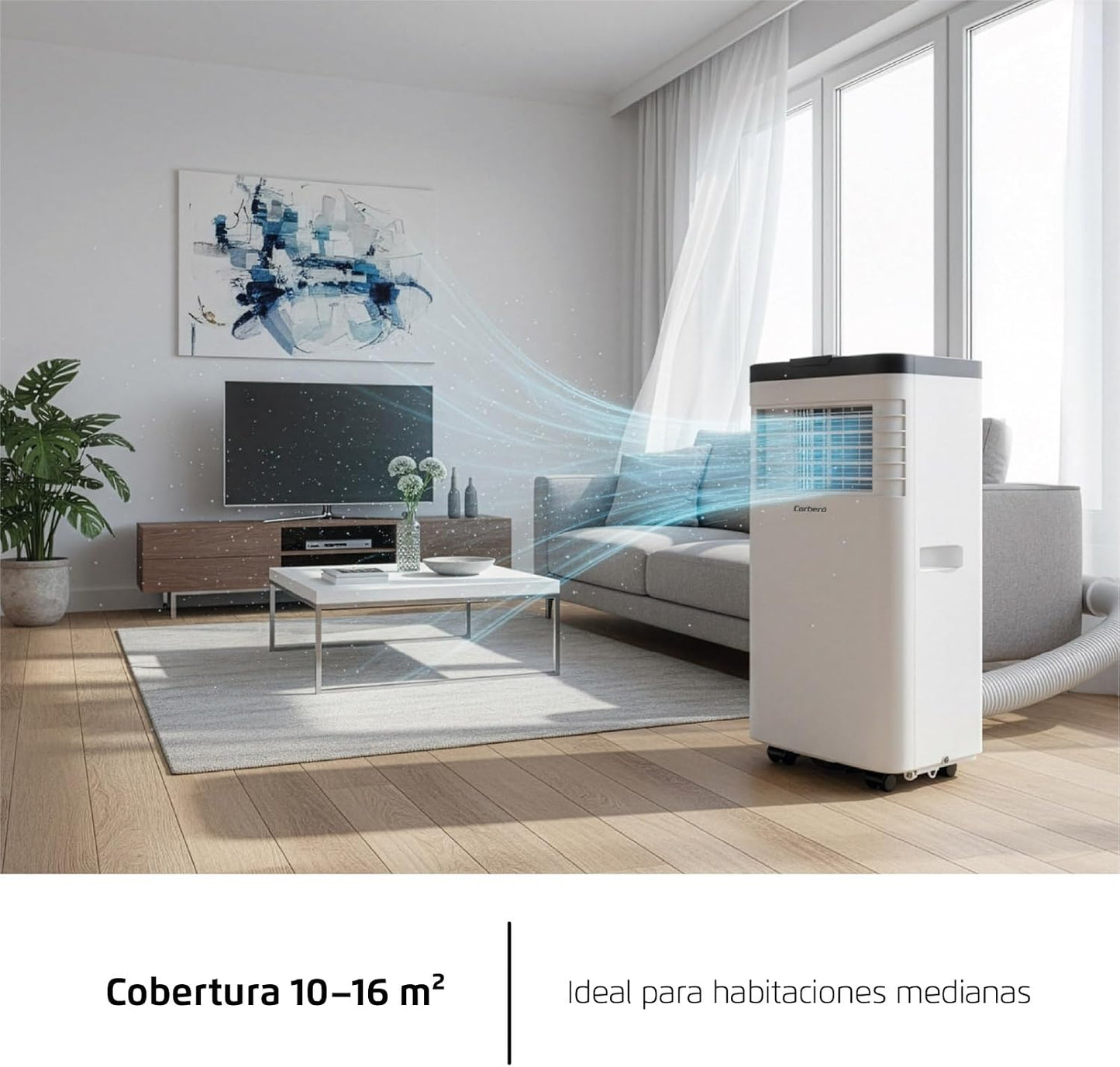  Corberó CPC07 Climatiseur 3 En 1 Avec Télécommande, 2000 W, 10-16 M², 16-31 °C, Refroidissement, Chauffage, Déshumidification, 2 Vitesses, Minuterie 24 Heures