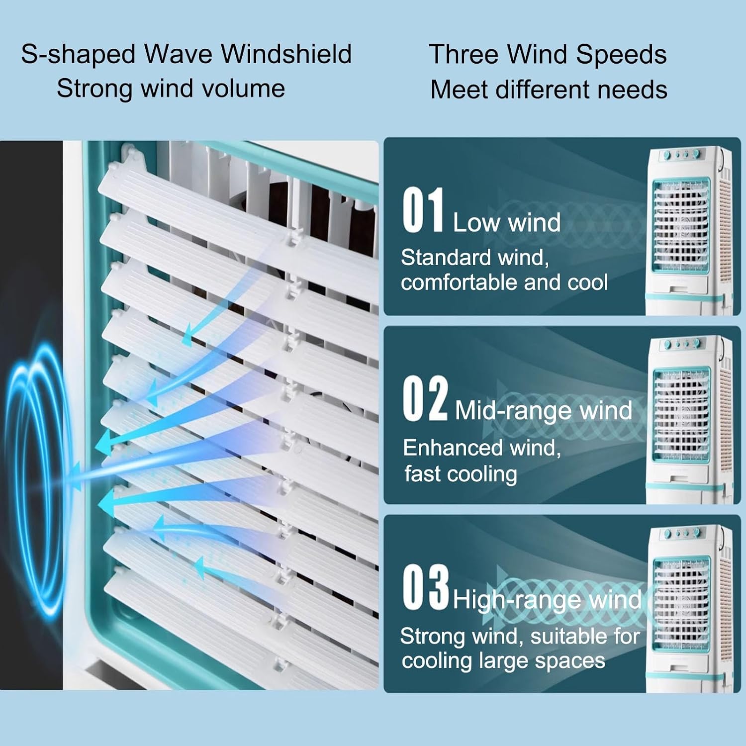 GENERIC 3 En 1 Refroidisseur D'évaporation, Climatiseur Portable De Marais De 40L Avec Ventilateur à 3 Vitesses, Oscillation à 120 °, Contrôle De Bouton Pour Les Grandes Pièces, Usine, Utilisation En Plein Ai