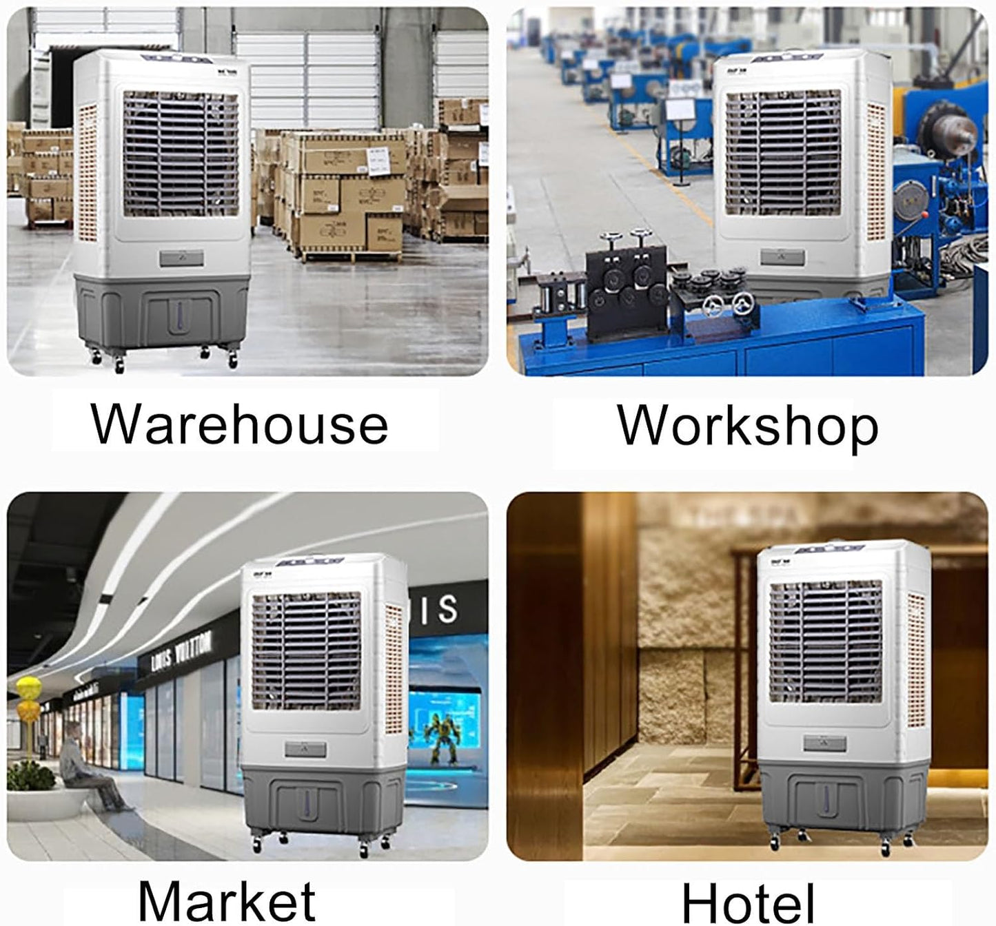 GENERIC 30000CFM Refroidisseur D'air évaporatif Robuste Avec 4 Packs De Glace, Unité De Climatisation Extérieure Portable Pour La Cour De Garage, Humidificateur De Ventilateur Oscillant, Réservoir Et Roues 55