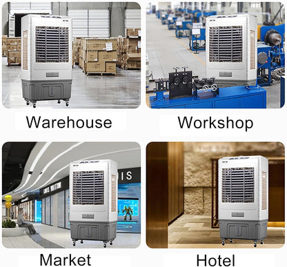GENERIC 30000CFM Refroidisseur D'air évaporatif Robuste Avec 4 Packs De Glace, Unité De Climatisation Extérieure Portable Pour La Cour De Garage, Humidificateur De Ventilateur Oscillant, Réservoir Et Roues 55