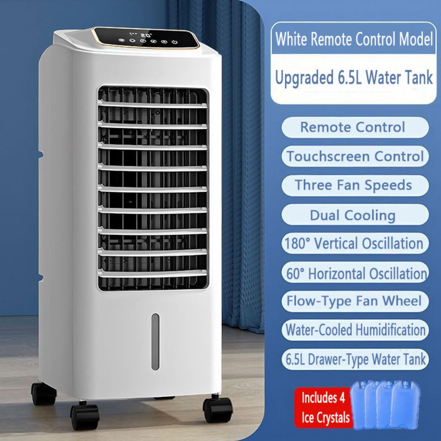 GENERIC Climatiseur Mobile Portable Rafraîchisseur D‘Air 6.5L Ventilateur Humidificateur 3 Vitesses 120° Oscillation Automatique Minuterie Télécommande-Refroidisseur D‘Air Par évaporation Mobile Et Puissant