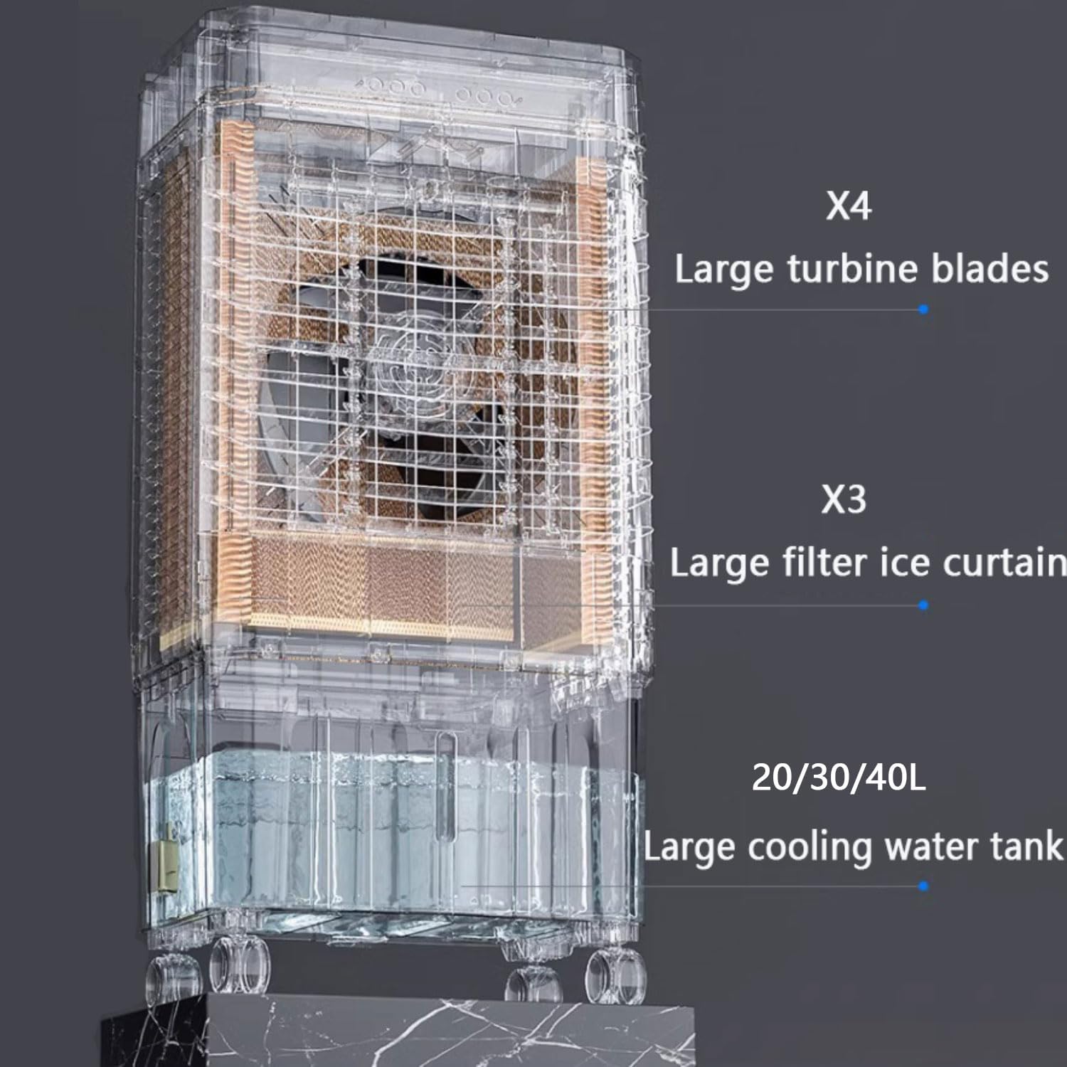 GENERIC Climatiseur Portable, Refroidisseur Par évaporation 3 En 1 Avec Moteur En Cuivre Amélioré, Grand Réservoir D'eau, Blocs De Glace, Ventilateur De Refroidissement Sans Fenêtre Pour Pièce