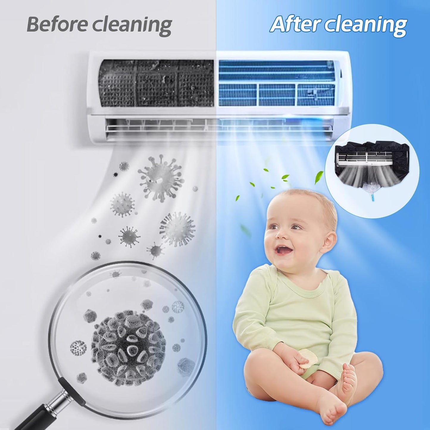  Kit Nettoyage Climatiseur Mural，Kit Nettoyage Climatisation Split，Nettoyage Climatisation Split，Bâche Nettoyage Clim(15 Pièces, Noir, Taille Moyenne : 68-98 Cm / 27,55-39,37 Pouces)