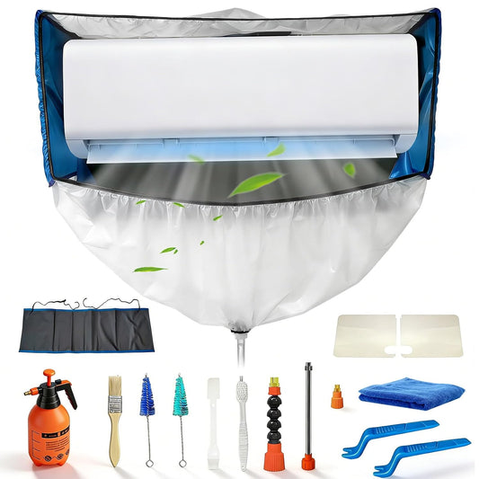  Kit Entretien Climatisation, Kit De Nettoyage Climatisation Split Pour Climatiseur, Bache Nettoyage Clim Avec Parois Latérales Renforcées (Bleu Et Blanc Transparent, Type A)