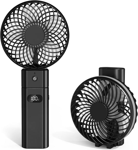  Jonwall Mini Ventilateur De Bureau Portable USB Rechargeable à Piles 5200mAh Avec Fonction De Banque D'alimentation 5 Vitesses Pliable Personnel Noir