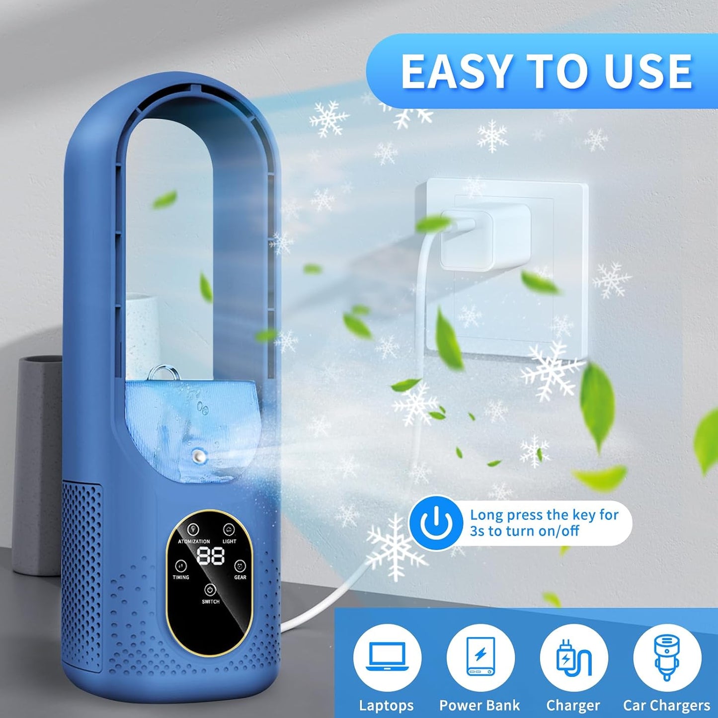  2026 Climatiseur Portable - 3 En 1 Mini Climatiseur - 6 Vitesses Mini Climatiseur Portable Avec Minuterie De Brumisation - Ventilateur De Bureau Sans Pales Pour La Maison Et Le Bureau