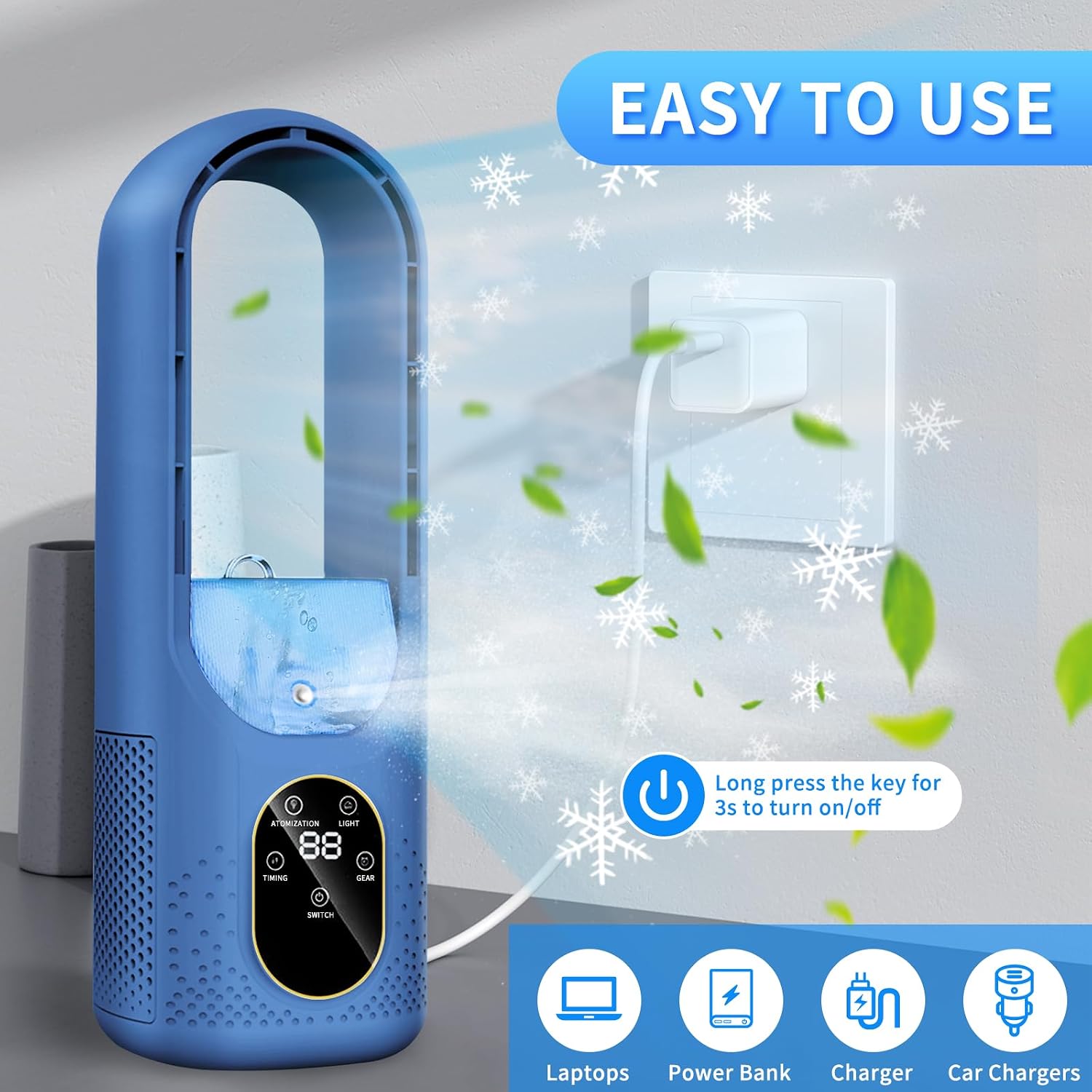  2026 Climatiseur Portable - 3 En 1 Mini Climatiseur - 6 Vitesses Mini Climatiseur Portable Avec Minuterie De Brumisation - Ventilateur De Bureau Sans Pales Pour La Maison Et Le Bureau