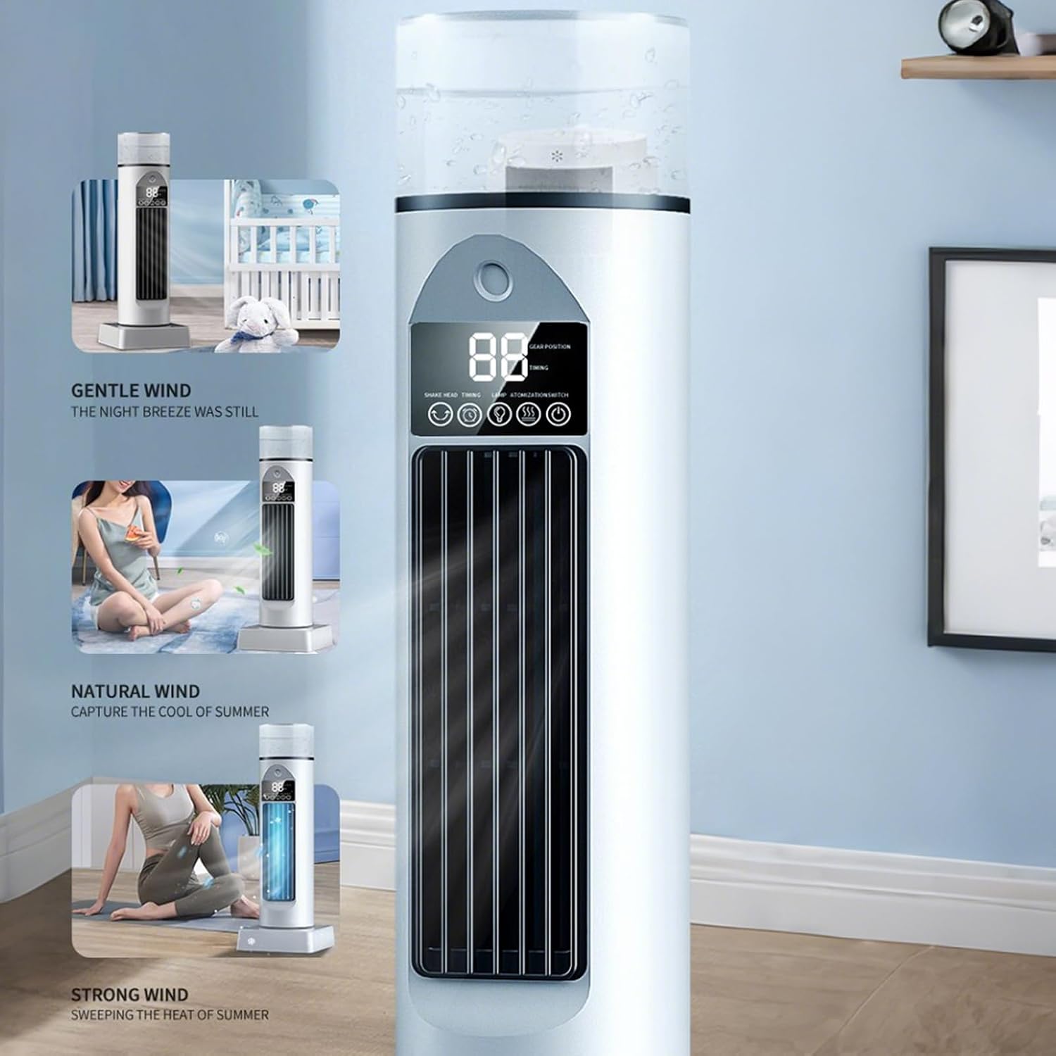 GENERIC Ventilateur De Climatisation – Ventilateur De Refroidissement D'air Tour Pour Chambre à Coucher – 6 Vitesses Oscillantes Sans Pales Avec Télécommande Et Réservoir D'eau, Humidificateur Pour Maison
