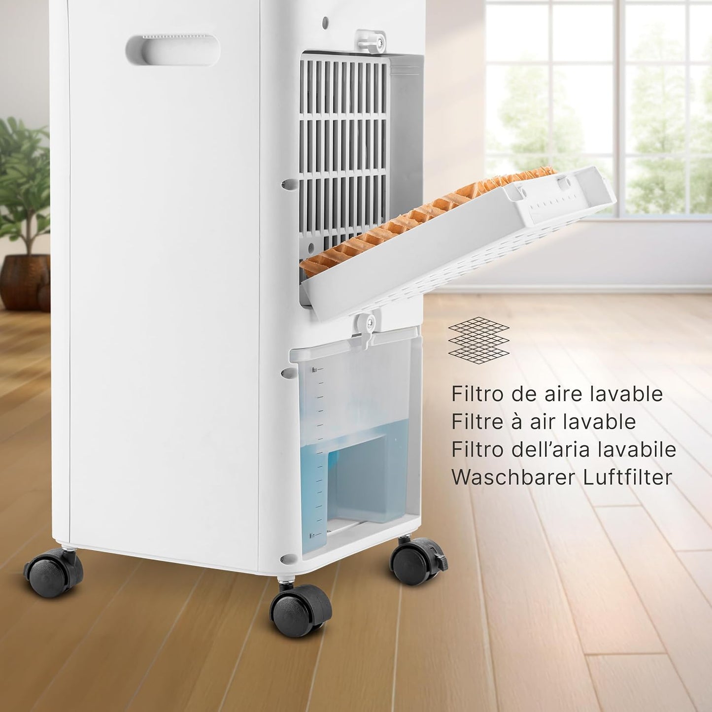  Ufesa Narvik Rafraîchisseur D’Air Évaporatif, 65W, Fonction Air Froid Et Ventilateur, 3 Vitesses, 3 Modes, Panneau Tactile, Réservoir De 5L, Minuteur 12h, Filtre Lavable, Télécommande