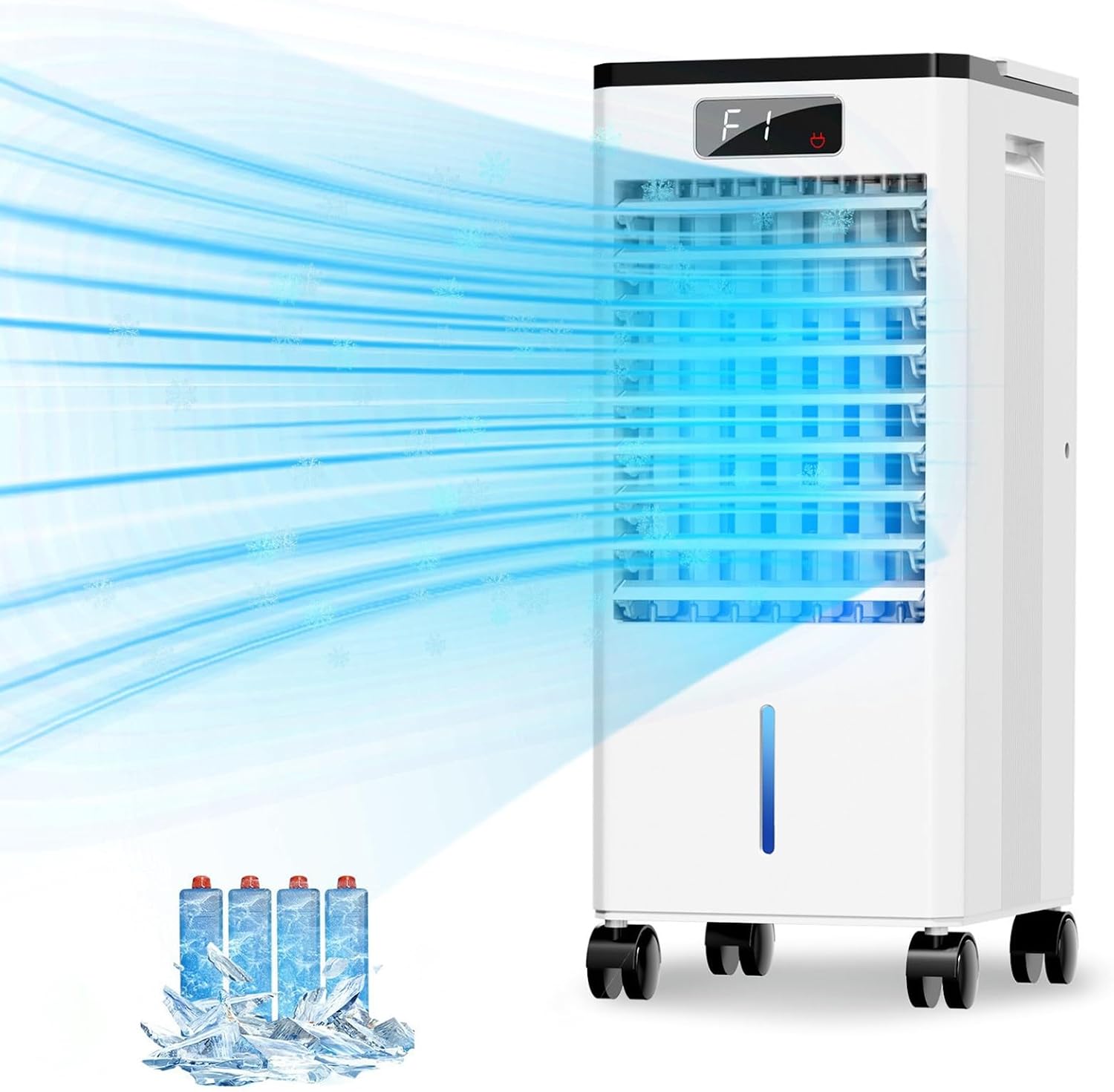  Climatiseur Mobile, 3 En 1 Rafraichisseur D'air Silencieux Sans Évacuation Avec 10L Large Réservoir D'eau, 3 Vitesses, 60°Oscillation, Climatiseur Portable
