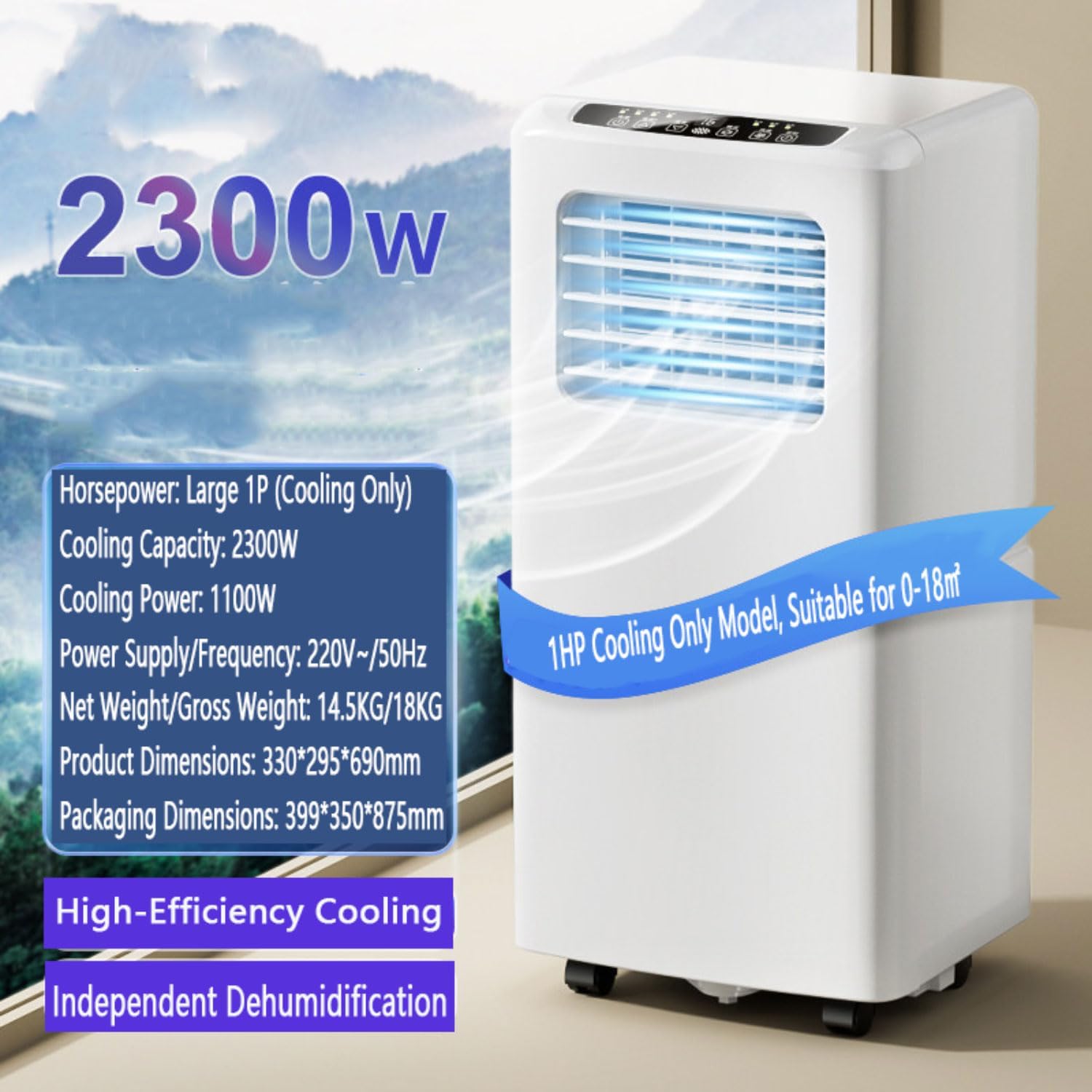  Climatiseur Portable Pour Grande Pièce, Unité Intelligente Avec Kit De Télécommande Et De Fenêtre, Refroidissement Rapide Et Déshumidificateur, Mode De Sommeil Silencieux, Oscillation 120 °