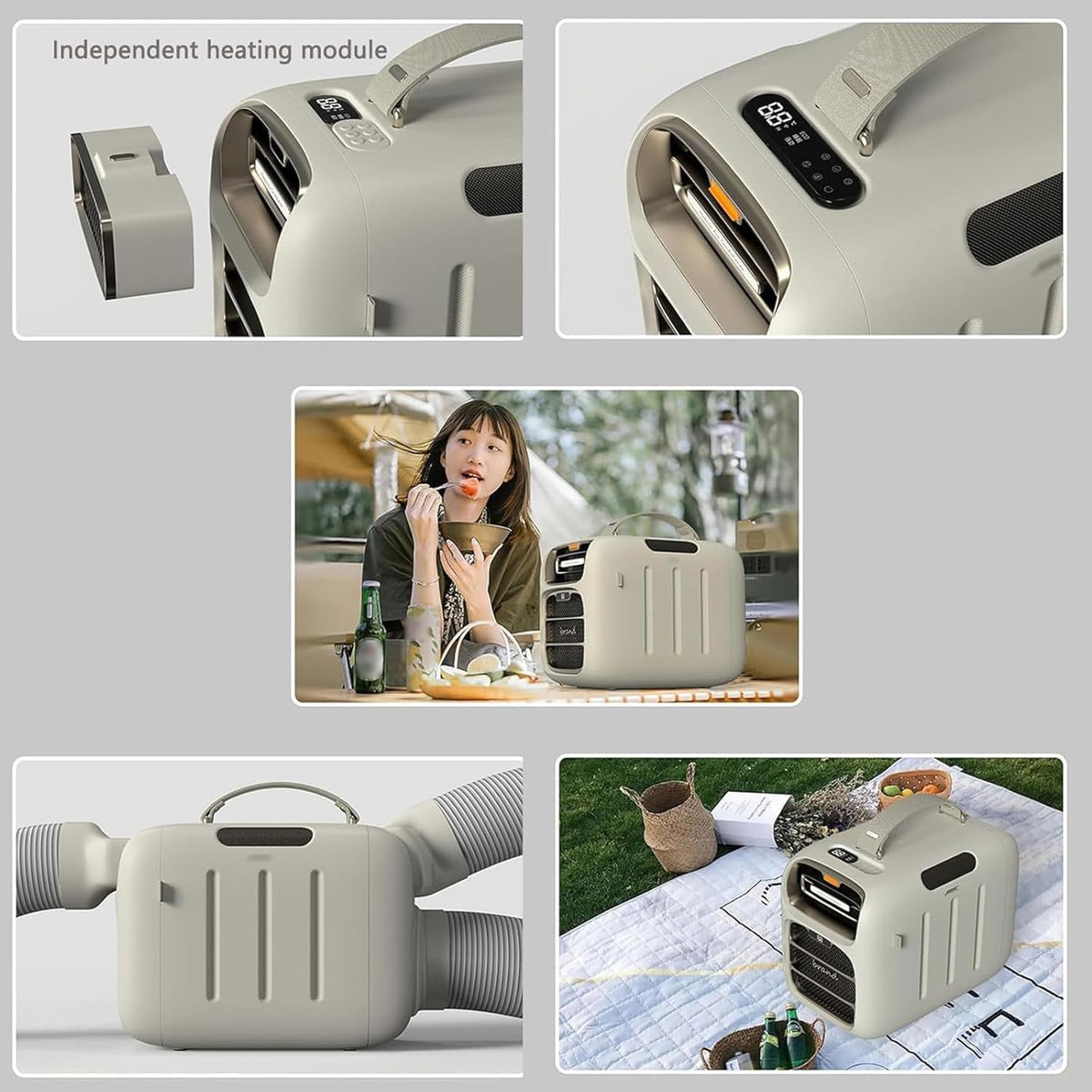  Climatisation Portable Pour Camping-Car, Refroidissements En 3 Min, Pas De Fenêtre Requise, Calme Sous 42dB, Avec Télécommande & Toucher, Pour Tente Et Camping, 420W, Compact Et évaporation De L'eau