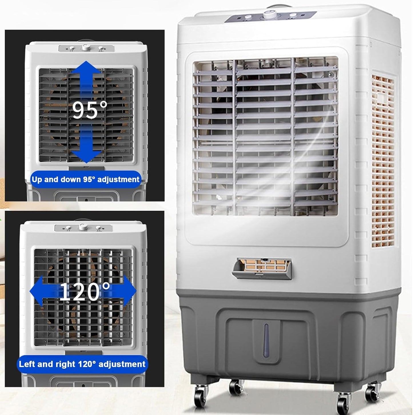 GENERIC Refroidisseur D'air évaporatif Portable, Ventilateur D'humidificateur Industriel De Réservoir De 55L Avec 6 Packs De Glace, Refroidisseur De Chambre à Faible Bruit Pour Le Bureau à Domicile, Refroidis